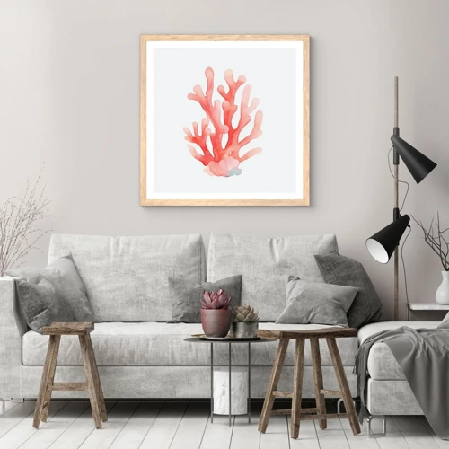 Poster in einem Rahmen aus heller Eiche - Korallenfarbene Koralle - 30x30 cm