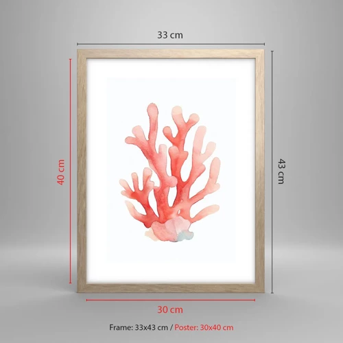 Poster in einem Rahmen aus heller Eiche - Korallenfarbene Koralle - 30x40 cm