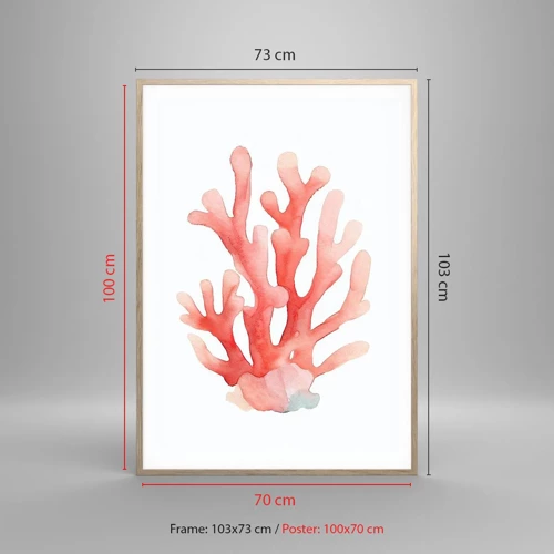 Poster in einem Rahmen aus heller Eiche - Korallenfarbene Koralle - 70x100 cm