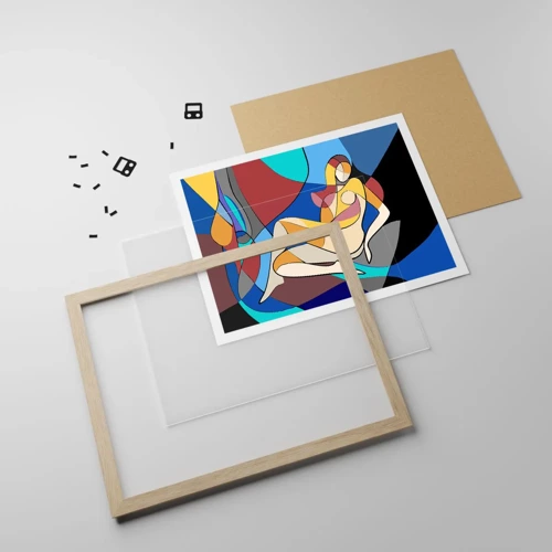 Poster in einem Rahmen aus heller Eiche - Kubistischer Akt - 91x61 cm