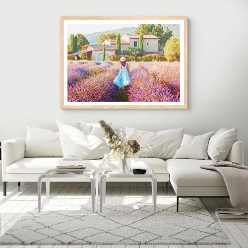 Poster in einem Rahmen aus heller Eiche - Lavendel Mädchen - 100x70 cm