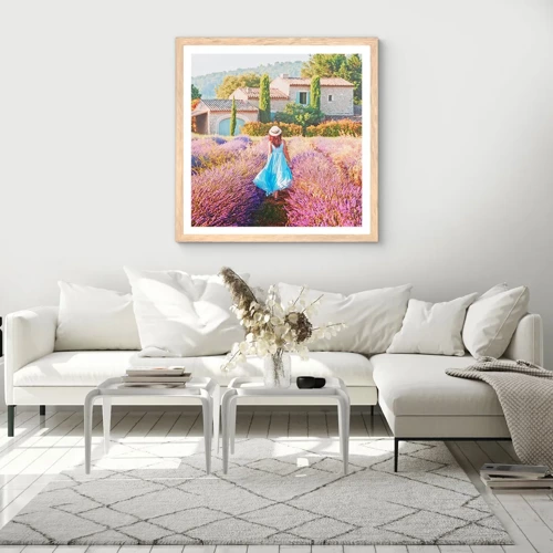 Poster in einem Rahmen aus heller Eiche - Lavendel Mädchen - 60x60 cm