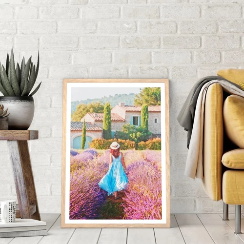 Poster in einem Rahmen aus heller Eiche - Lavendel Mädchen - 70x100 cm