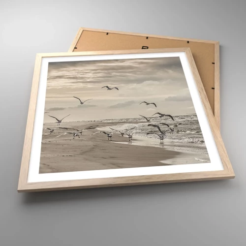 Poster in einem Rahmen aus heller Eiche - Meeresrauschen, Vogelgesang - 50x50 cm