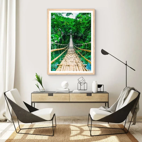 Poster in einem Rahmen aus heller Eiche - Monkey Bridge über das Grün - 50x70 cm