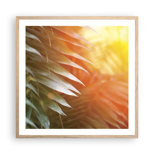 Poster in einem Rahmen aus heller Eiche - Morgen im Dschungel - 60x60 cm