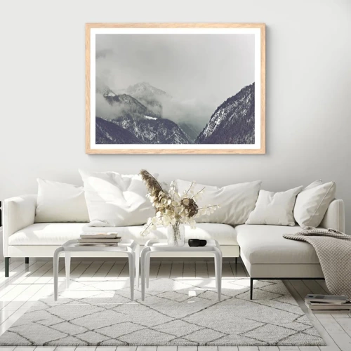 Poster in einem Rahmen aus heller Eiche - Nebliges Tal - 40x30 cm