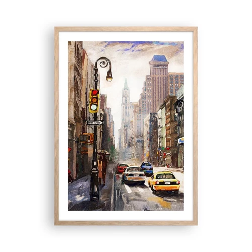 Poster in einem Rahmen aus heller Eiche - New York - auch im Regen bunt - 50x70 cm