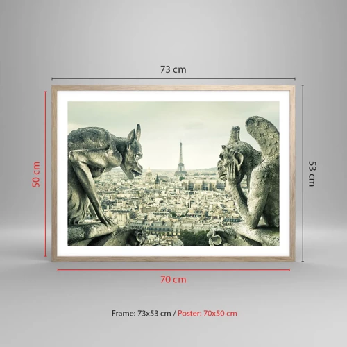 Poster in einem Rahmen aus heller Eiche - Pariser Plaudern - 70x50 cm