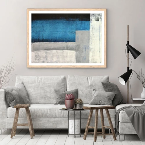Poster in einem Rahmen aus heller Eiche - Poetische Komposition aus Grau und Blau - 100x70 cm