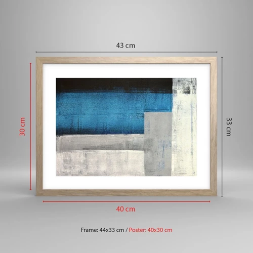 Poster in einem Rahmen aus heller Eiche - Poetische Komposition aus Grau und Blau - 40x30 cm