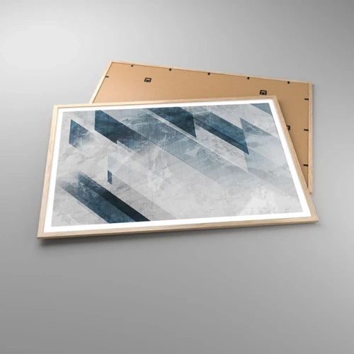 Poster in einem Rahmen aus heller Eiche - Räumliche Komposition - graue Bewegung - 100x70 cm