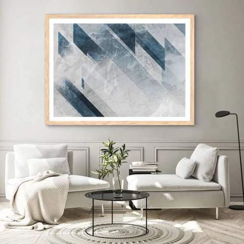 Poster in einem Rahmen aus heller Eiche - Räumliche Komposition - graue Bewegung - 100x70 cm