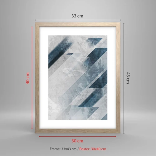 Poster in einem Rahmen aus heller Eiche - Räumliche Komposition - graue Bewegung - 30x40 cm