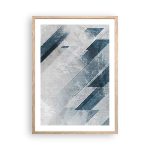 Poster in einem Rahmen aus heller Eiche - Räumliche Komposition - graue Bewegung - 50x70 cm