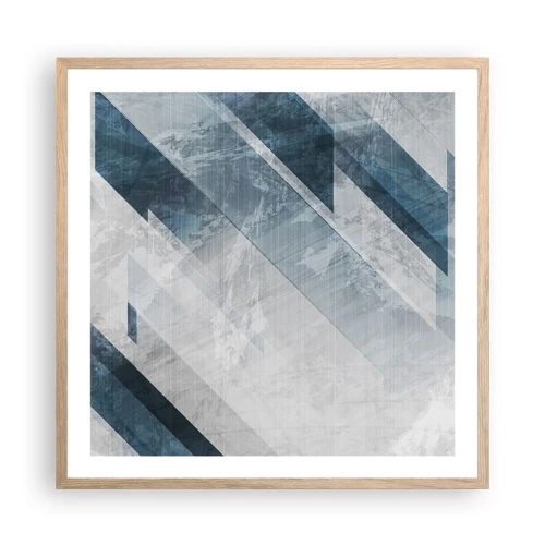 Poster in einem Rahmen aus heller Eiche - Räumliche Komposition - graue Bewegung - 60x60 cm