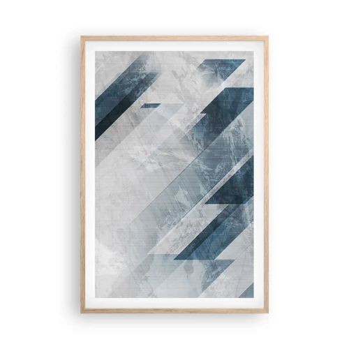Poster in einem Rahmen aus heller Eiche - Räumliche Komposition - graue Bewegung - 61x91 cm