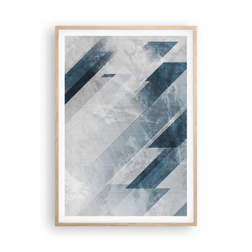 Poster in einem Rahmen aus heller Eiche - Räumliche Komposition - graue Bewegung - 70x100 cm