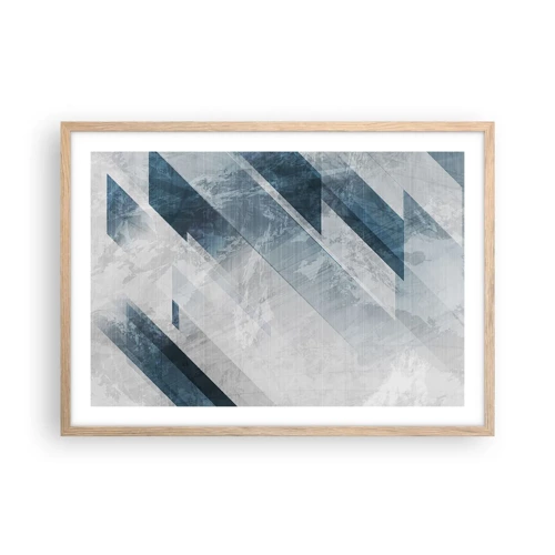 Poster in einem Rahmen aus heller Eiche - Räumliche Komposition - graue Bewegung - 70x50 cm