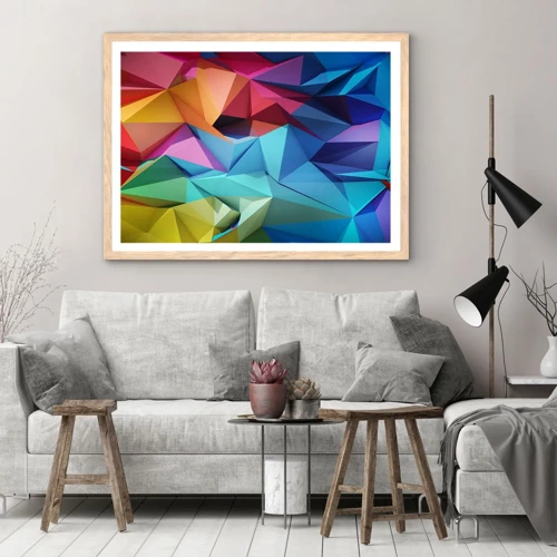 Poster in einem Rahmen aus heller Eiche - Regenbogen-Origami - 100x70 cm