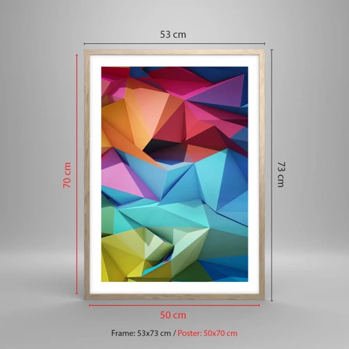 Poster in einem Rahmen aus heller Eiche - Regenbogen-Origami - 50x70 cm