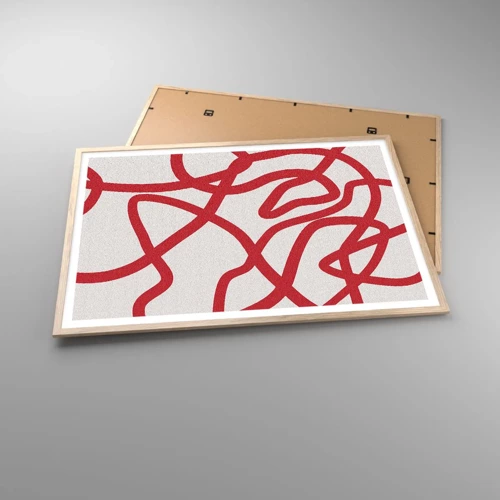Poster in einem Rahmen aus heller Eiche - Rot auf Weiß - 100x70 cm