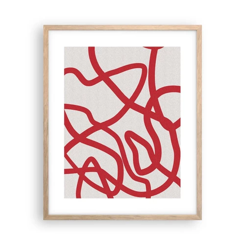 Poster in einem Rahmen aus heller Eiche - Rot auf Weiß - 40x50 cm