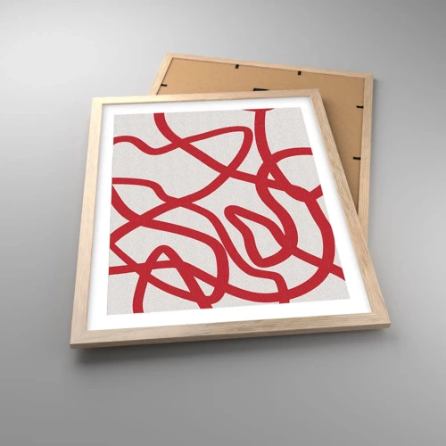 Poster in einem Rahmen aus heller Eiche - Rot auf Weiß - 40x50 cm