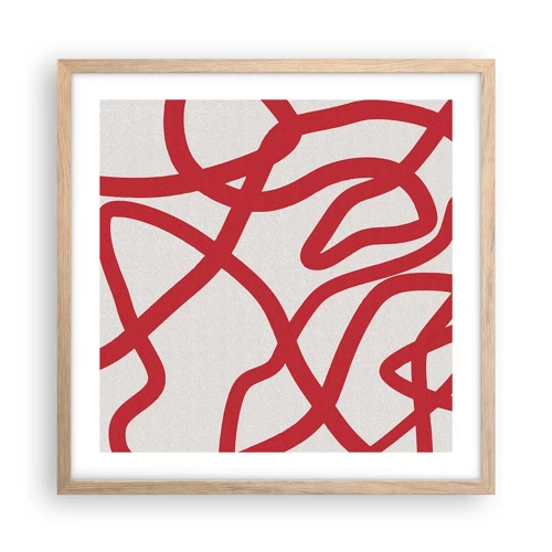 Poster in einem Rahmen aus heller Eiche - Rot auf Weiß - 50x50 cm