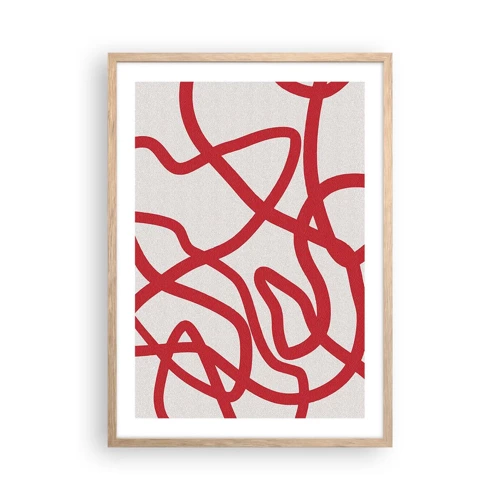 Poster in einem Rahmen aus heller Eiche - Rot auf Weiß - 50x70 cm