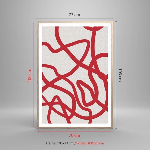 Poster in einem Rahmen aus heller Eiche - Rot auf Weiß - 70x100 cm