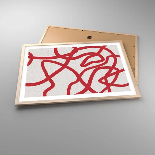 Poster in einem Rahmen aus heller Eiche - Rot auf Weiß - 70x50 cm