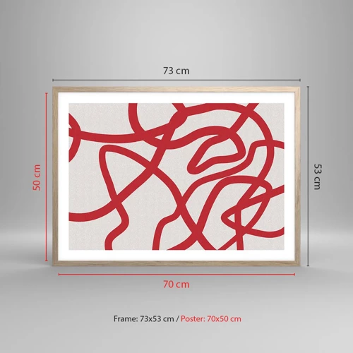 Poster in einem Rahmen aus heller Eiche - Rot auf Weiß - 70x50 cm