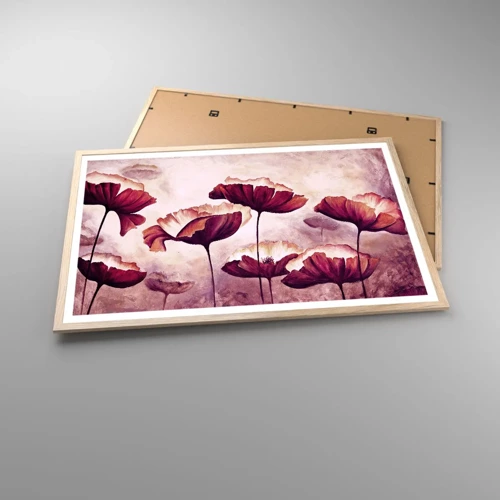 Poster in einem Rahmen aus heller Eiche - Rotes und weißes Blütenblatt - 91x61 cm