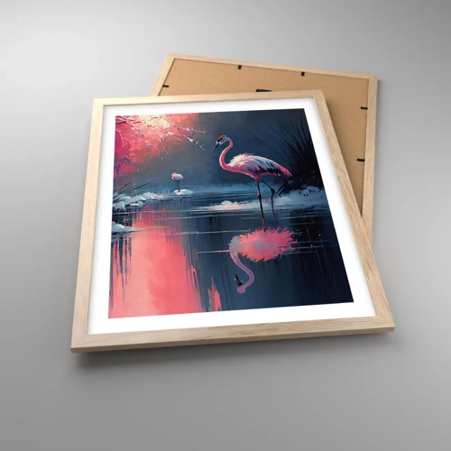 Poster in einem Rahmen aus heller Eiche - Rückzugsort für Vögel - 40x50 cm