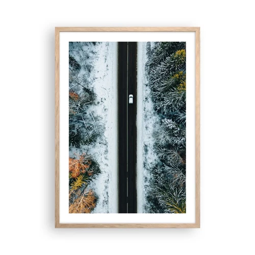 Poster in einem Rahmen aus heller Eiche - Schnitt durch den Winterwald - 50x70 cm