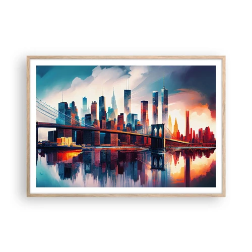 Poster in einem Rahmen aus heller Eiche - Traumhaftes New York - 100x70 cm