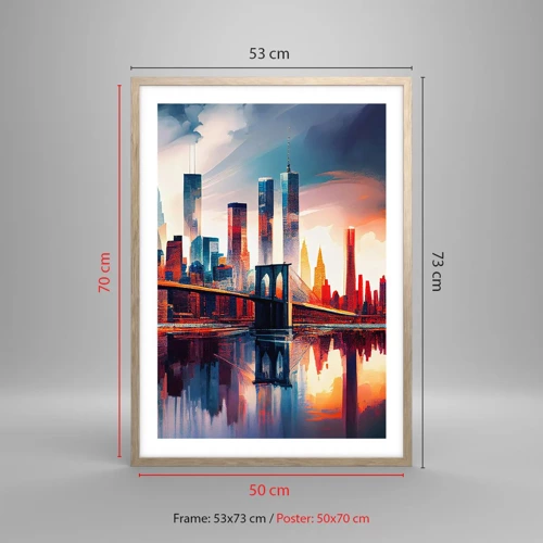Poster in einem Rahmen aus heller Eiche - Traumhaftes New York - 50x70 cm