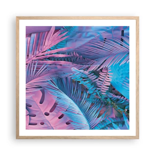 Poster in einem Rahmen aus heller Eiche - Tropen in Rosa und Blau - 60x60 cm