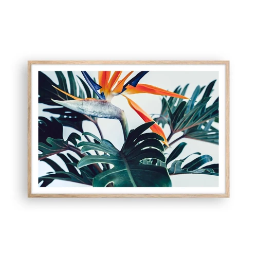 Poster in einem Rahmen aus heller Eiche - Vogelbusch - 91x61 cm