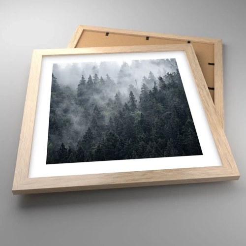 Poster in einem Rahmen aus heller Eiche - Walddämmerung - 30x30 cm