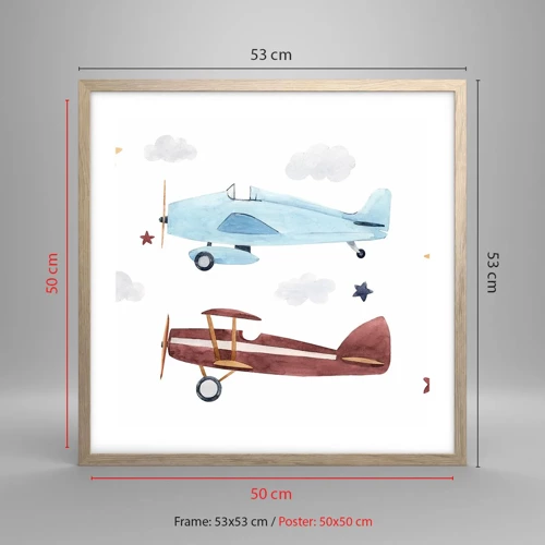 Poster in einem Rahmen aus heller Eiche - Wir warten, Herr Pilot! - 50x50 cm