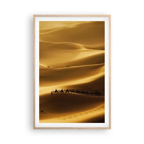 Poster in einem Rahmen aus heller Eiche - Wohnwagen in den Wüstenwellen - 61x91 cm