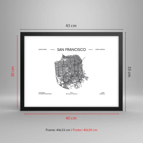 Poster in einem schwarzem Rahmen - Anatomie von San Francisco - 40x30 cm