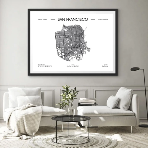 Poster in einem schwarzem Rahmen - Anatomie von San Francisco - 70x50 cm