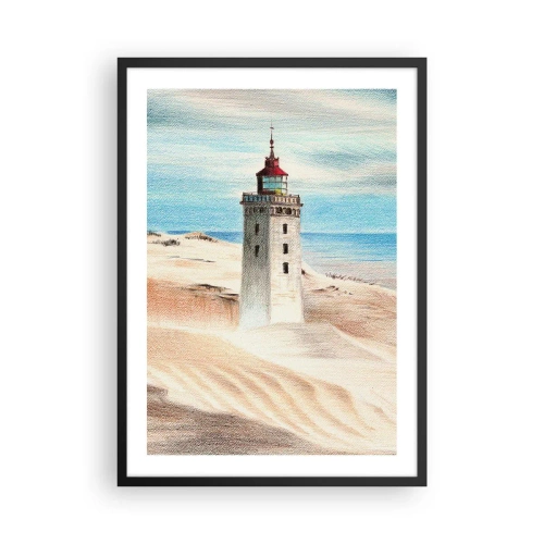 Poster in einem schwarzem Rahmen Arttor 50x70 cm - Immer aufs Meer starrend - Leuchtturm, Strand, Meer, Düne, Malerei, Ins Wohnzimmer, Für Schlafzimmer, Weiß, Braun, Vertikal, P2BPA50x70-4764
