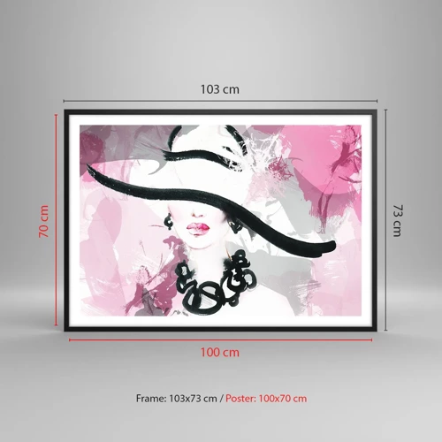 Poster in einem schwarzem Rahmen - Bildnis einer Dame in Schwarz und Pink - 100x70 cm