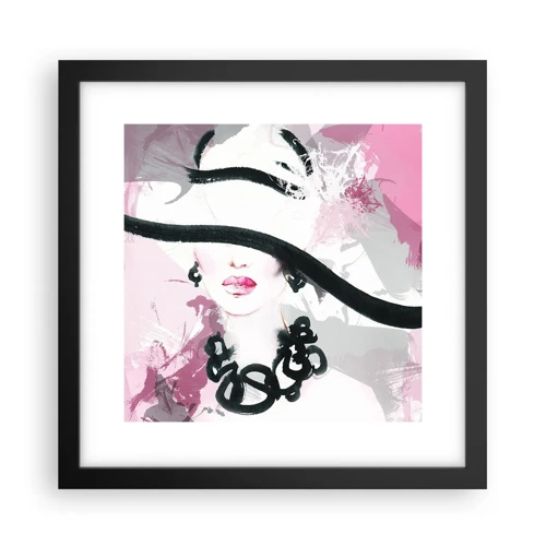 Poster in einem schwarzem Rahmen - Bildnis einer Dame in Schwarz und Pink - 30x30 cm