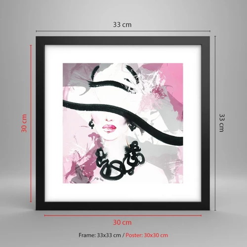 Poster in einem schwarzem Rahmen - Bildnis einer Dame in Schwarz und Pink - 30x30 cm