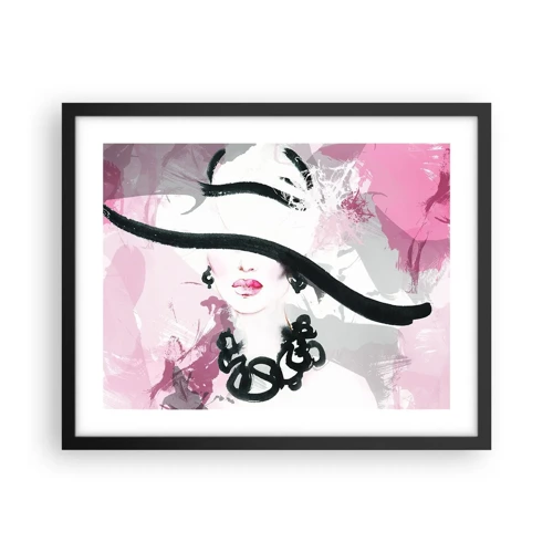 Poster in einem schwarzem Rahmen - Bildnis einer Dame in Schwarz und Pink - 50x40 cm